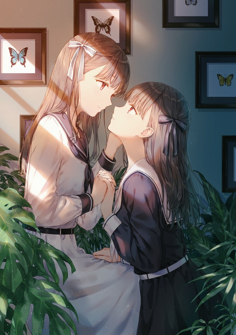 Anime, Anime Girls, Profile, Butterfly, Plants, Two Women Wallpaper