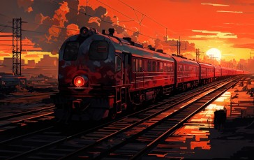 Illustration, AI Art, Sunset, Train, Sky Wallpaper