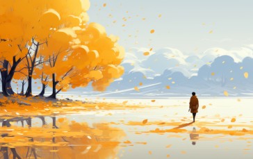 AI Art, Fall, Leaves, Orange, Illustration Wallpaper
