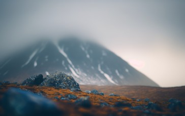 AI Art, Mountains, Mist, Nature, Rocks Wallpaper