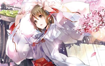 2D, Flowers, Petals, Anime Girls, Brown Eyes Wallpaper