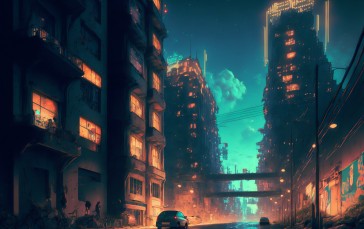 AI Art, Cyberpunk, Illustration, City Wallpaper