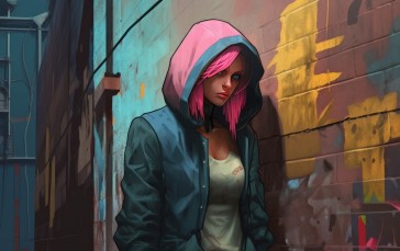 Women, Comics, Pink Hair, Hooded Jacket Wallpaper