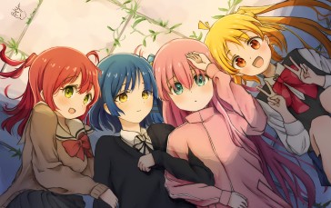 BOCCHI THE ROCK!, Anime, Anime Girls, Women Quartet, Group of Women Wallpaper