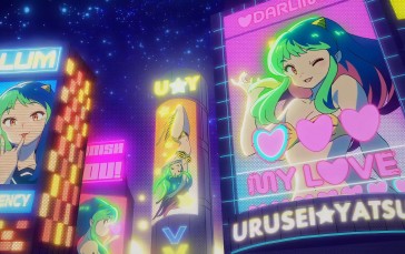 Urusei Yatsura, Lum Invader, Anime Girls, Signs, Night, Advertisements Wallpaper