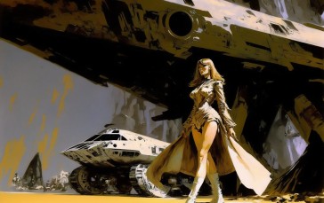AI Art, Women, Science Fiction, Spaceship Wallpaper