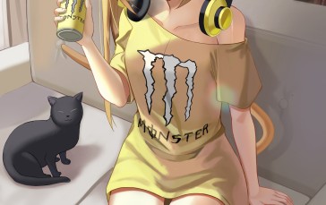 Anime Girls, Portrait Display, Monster Energy, Cat Girl, Headphones Wallpaper
