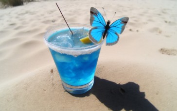 AI Art, Drink, Blue, Butterfly, Sand Wallpaper