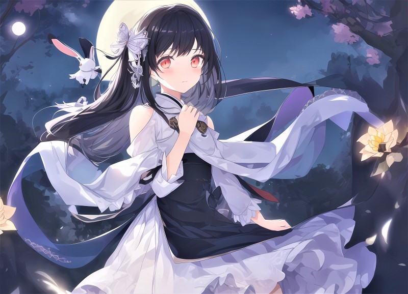 Anime Girls, Moon, Anime, Digital Art Wallpaper