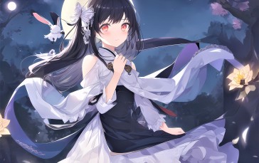 Anime Girls, Moon, Anime, Digital Art Wallpaper