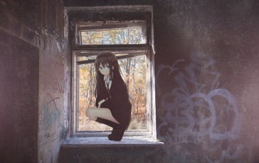 Animeirl, Window Frames, Abandoned, Building, Anime Girls Wallpaper