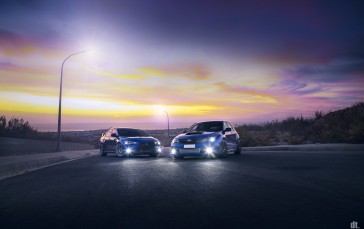 Car, Mitsubishi, Subaru Impreza, Mitsubishi Lancer Evo X, Headlights Wallpaper
