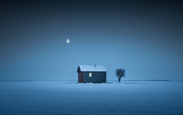 AI Art, House, Moon, Blue, Winter, Night Wallpaper