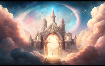 AI Art, Illustration, Heaven and Hell, Clouds, Stairs Wallpaper