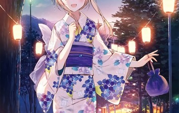 Anime Girls, Portrait Display, Kimono, Lights, Japanese Wallpaper