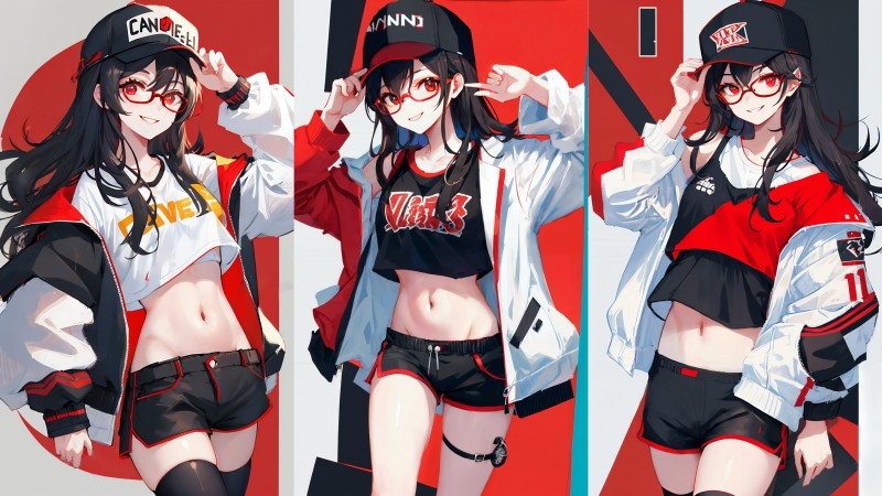 Anime, Anime Girls, AI Art, Glasses, Hat Wallpaper