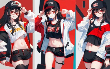 Anime, Anime Girls, AI Art, Glasses, Hat Wallpaper