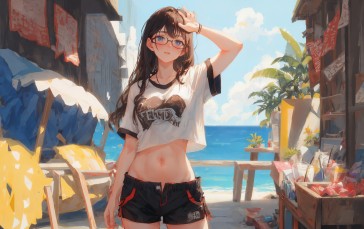 Anime, Anime Girls, Glasses, AI Art, Belly Wallpaper