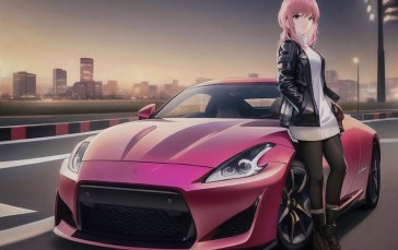 Car, Pink Hair, Long Hair, Anime Girls Wallpaper