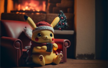 AI Art, Pikachu, Pokémon, Christmas, Interior Wallpaper