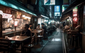 AI Art, City, Tokyo, Alleyway, Restaurant, Night Wallpaper