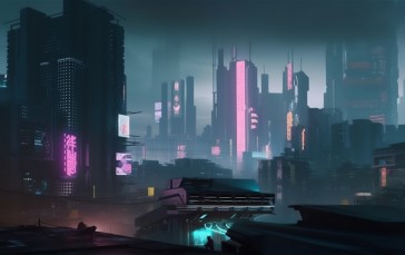 AI Art, Cyberpunk, City, Cityscape, Night Wallpaper