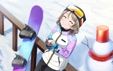 Watanabe You, Love Live! Sunshine, Love Live!, Snow, Snowman, Snowboard Wallpaper