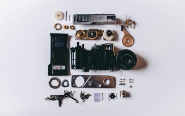 Disassembly, Camera, Parts, Simple Background, Flat Lay, Minimalism Wallpaper