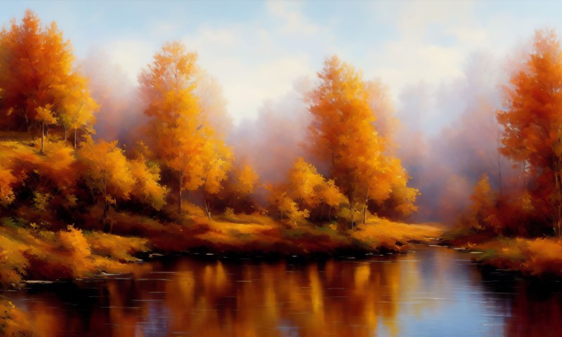 Fall, AI Art, Leaves, Warm Colors, Landscape Wallpaper