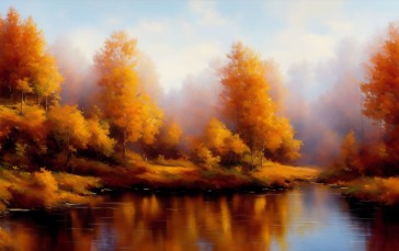Fall, AI Art, Leaves, Warm Colors, Landscape Wallpaper