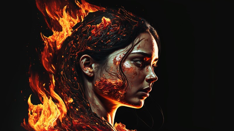 AI Art, Women, Fire, Burning Wallpaper