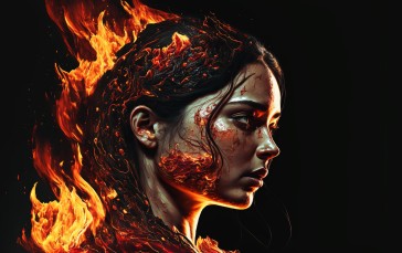 AI Art, Women, Fire, Burning Wallpaper