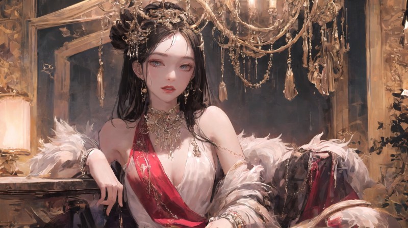 Fantasy Girl, Asian, AI Art, Baroque, Women, Jewelry Wallpaper