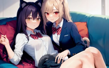 Cat Ears, Cat Girl, AI Art, Anime, Anime Girls, Schoolgirl Wallpaper