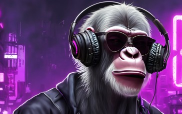 Monkey, Chimpanzees, Music, Headphones Wallpaper