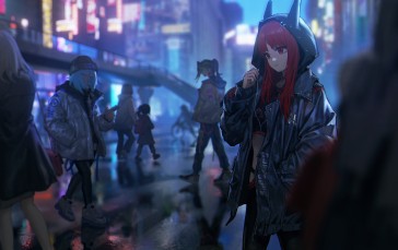 Anime Girls, Redhead, Red Eyes, City Wallpaper