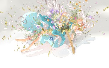 Anime, Anime Girls, Musical Instrument, Guitar, Long Hair, Flowers Wallpaper