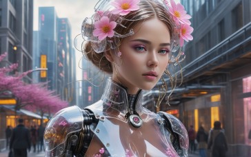 AI Art, Women, CGI, Flowers Wallpaper