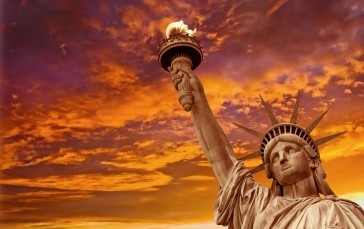 Statue of Liberty, CGI, Photo Manipulation, Sunset, Sunset Glow Wallpaper