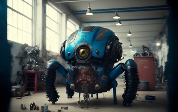 AI Art, Spider, Robot, Garage Wallpaper