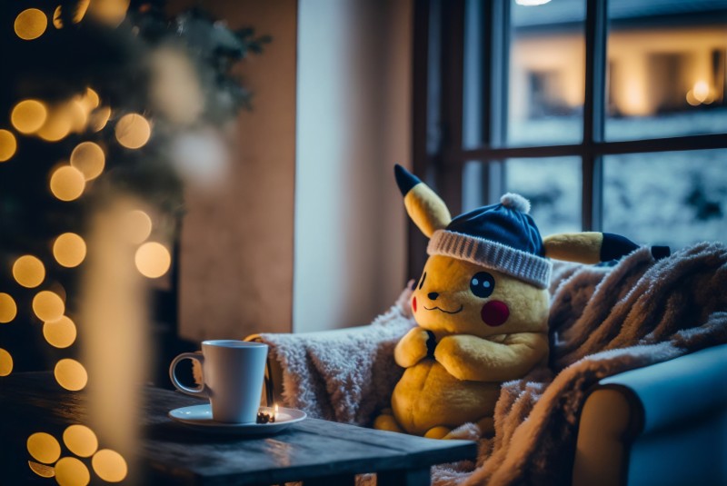 AI Art, Pikachu, Pokémon, Christmas Wallpaper