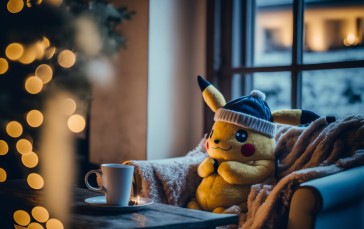 AI Art, Pikachu, Pokémon, Christmas Wallpaper