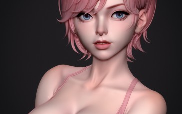 Wen Shui Mao, CGI, Women, Pink Hair, Blue Eyes Wallpaper