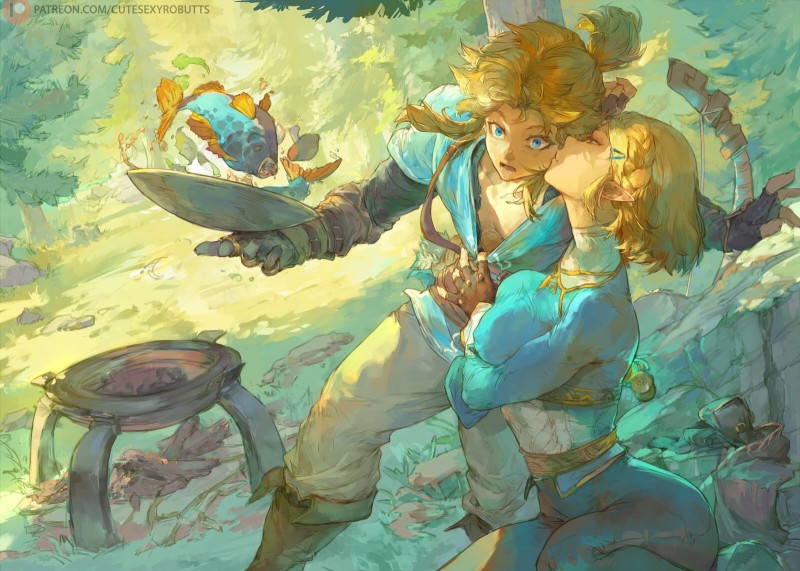 The Legend of Zelda: Breath of the Wild, Zelda, Link, Cooking, Video Game Characters, Kissing Wallpaper