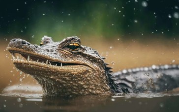 AI Art, Crocodiles, Rain, Animals, Water, Nature Wallpaper