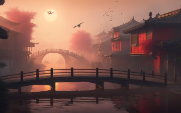 AI Art, Illustration, Bridge, China Wallpaper