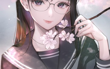 Hitowa, Anime Girls, Dark Hair, School Uniform, Purple Eyes, Frontal View Wallpaper