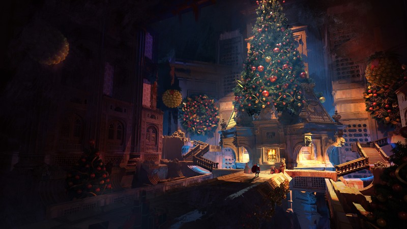 Artwork, Digital Art, Stairs, Christmas Tree, Holiday, Christmas Wallpaper