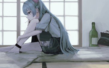 Anime Girls, Smoking, Blue Hair, Melancholic, Profile Wallpaper