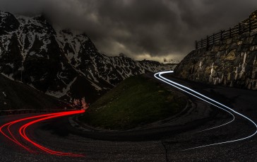 Road, Mountain View, Night, Mountains, Clouds, Snow Wallpaper